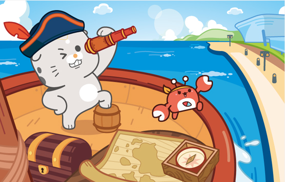 국립해양박물관의 캐릭터 해버미와 타미가 항해를 준비하는 모습